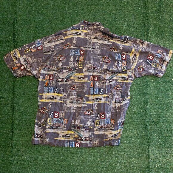 VINTAGE BIG DOGS MENS BUTTON UP SHIRT SHORT SLEEVE RACING PRINT 90’S SIZE XXXL - Picture 5 of 6